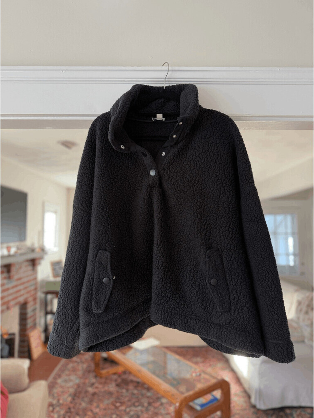 J. Crew Black Snap-Collar Sherpa Sweatshirt Preppy Plus Size 3X